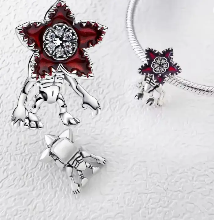 Bracelet à breloques Fleur Monstre Rouge en Argent 925, Réglable, Hypoallergénique, Tendance 2026, B