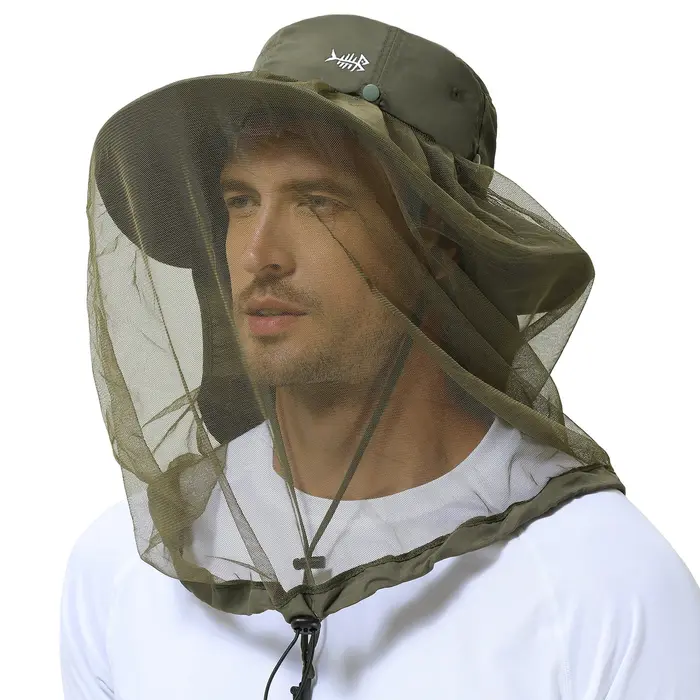 BASSDspatule-Chapeau Anti-Moustiques avec Filet Caché pour Homme et Femme, Rabat de Cou, Pêche en Pl