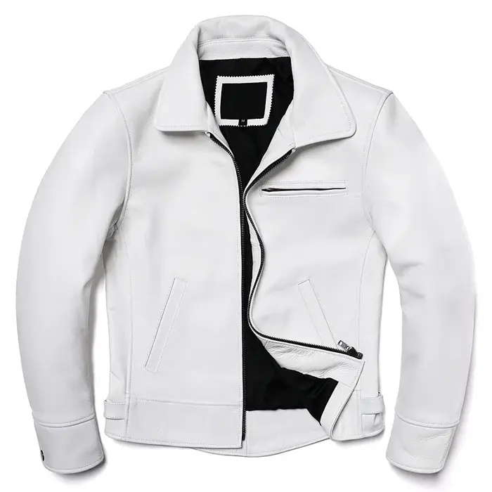 Veste en cuir de vache naturel blanc pour hommes, manteau en cuir véritable, coupe cintrée, vêtement