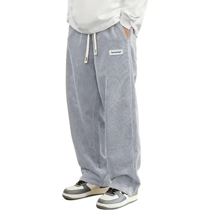 Pantalon décontracté en velours côtelé pour homme, coupe ample, droit, survêtement, taille élastique