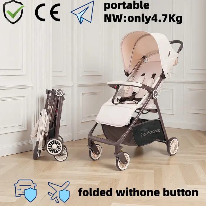 Poussette légère et pliable pour bébé avec design en maille respirant et adaptable positionnée pour sorties familiales et voyages courts