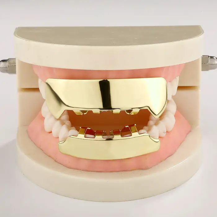 JINAO Hip Hop Grillz 8 dents, surface lisse, pour hommes et femmes, haut et bas, brillant, style yeh