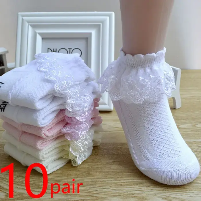 10 paires/lot bébé filles enfants chaussettes dentelle à volants princesse maille enfants cheville c
