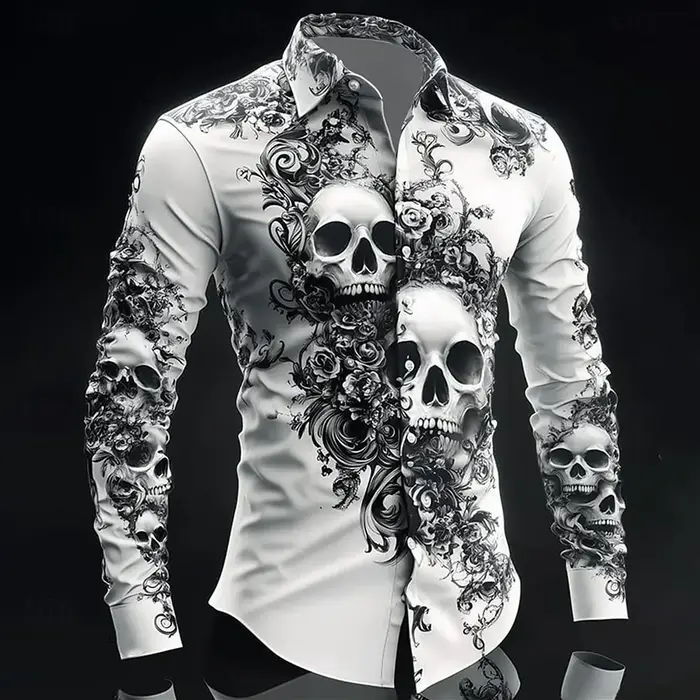 Hip Hop crâne imprimé chemise hommes Streetwear 2025 à manches longues hauts urbain à la mode graphi
