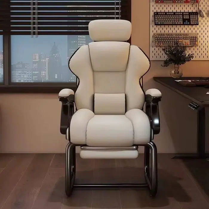 Chaise de bureau ergonomique avec appui-tête réglable siège en latex fonction inclinable et accoudoirs liés pour hommes et femmes occasions de travail et cadeaux
