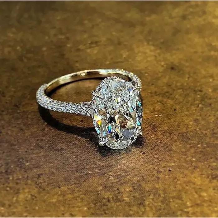 AneOval-Bague de fiançailles en argent regardé 100% pour femme, diamant de laboratoire CZ, alliance,