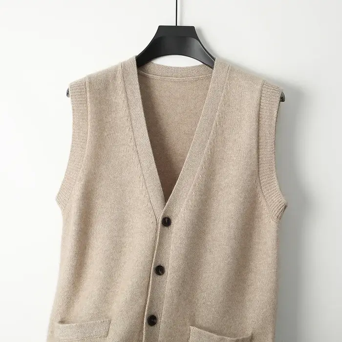 Gilet sans manches tricoté en laine mérinos pour hommes, épaule épaisse, décontracté, Business, chau