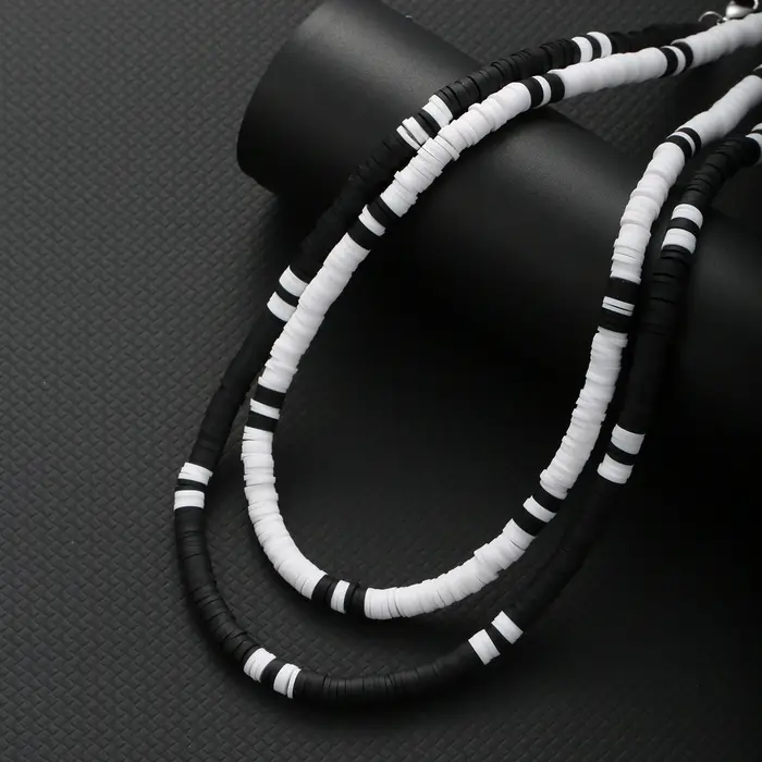 Collier Hombre bohême blanc noir doux polymère perles Collier hommes Collier Homme Homme Collier pou