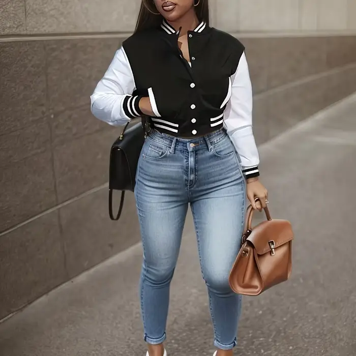 Veste de baseball à simple boutonnage pour femmes, veste assortie, européen et N, document, printemp