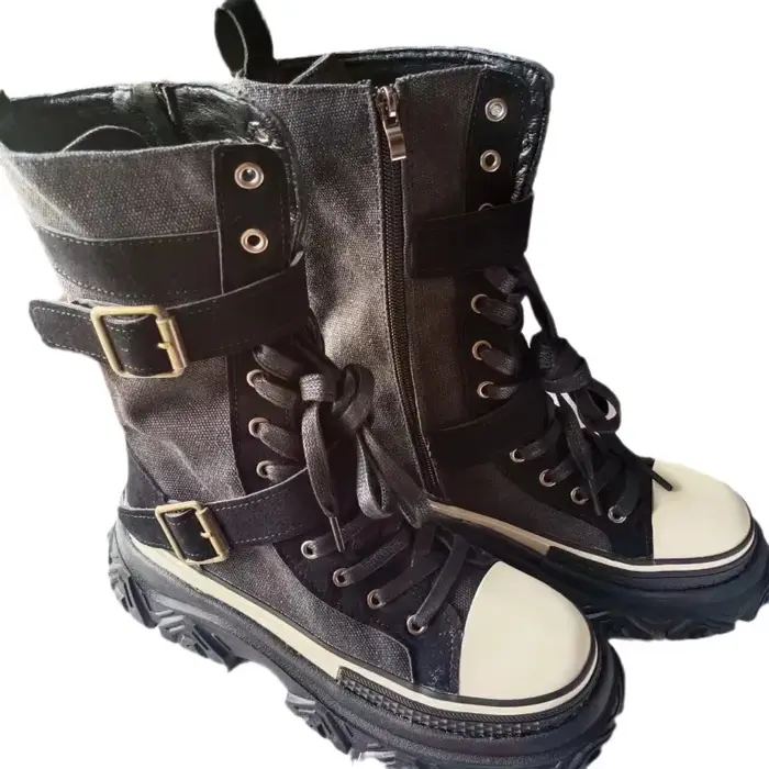 Rock Shoes – bottes de luxe à talons plats pour femme, chaussures de styliste, bout rond, mode autom