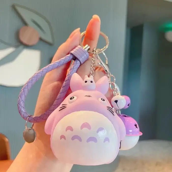 Totoro porte-clés dessin animé chat mignon Totoro poupée Figure bracelet en cuir porte-clés sac voit