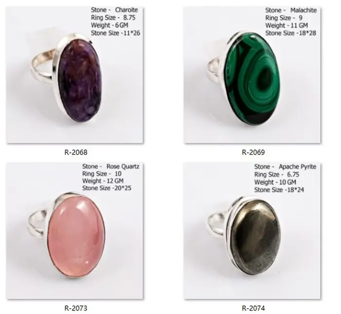 Bague en Malachite, Amazonite, Turquoise, Jaspe, Agate, Charoïte, Topaze Bleue, Labradorite, Pierre 