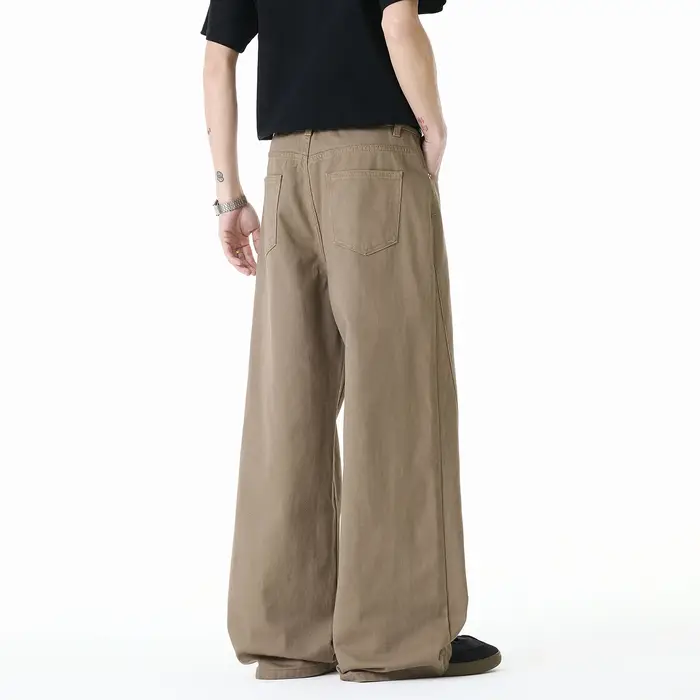 Jean en coton pour homme tendance printemps 2026, coupe large décontractée, longueur au sol, pantalo