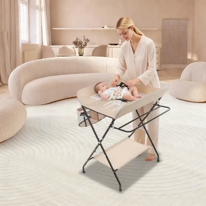 Table à langer pliable pour bébé, capacité de 33 lb, station à couches portable avec panier de range