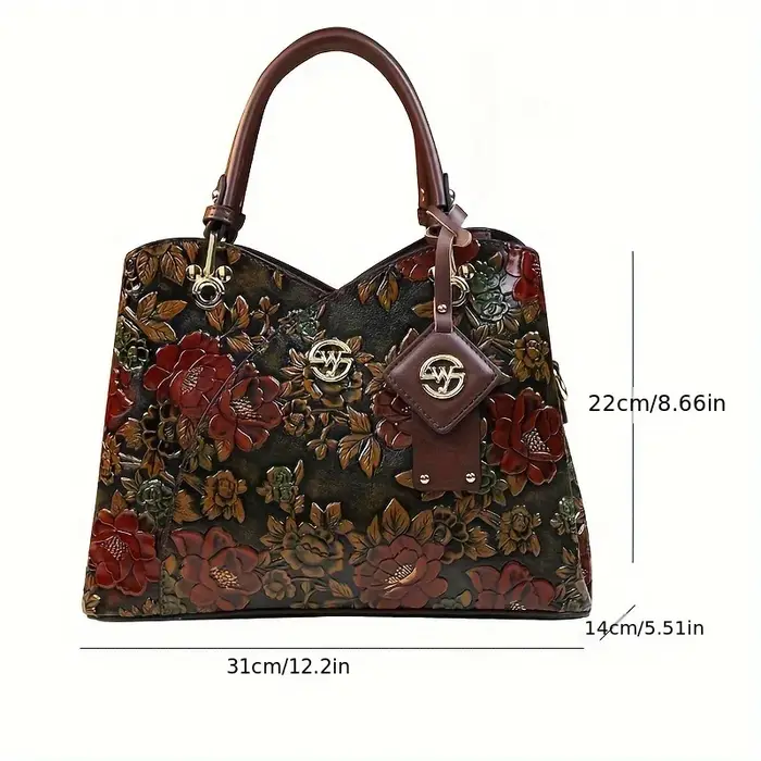 Sac à main à motif de fleurs Vintage, sac fourre-tout de luxe en cuir PU, sac à bandoulière à la mod