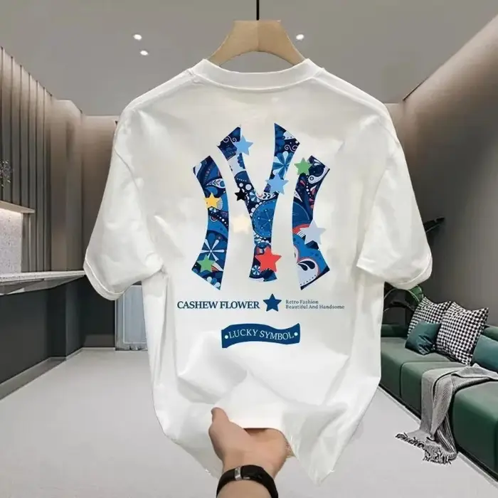 T-shirt Homme 2026 en Coton Épais Marque Tide, Manches Courtes, Tendance Été, Col Rond Décontracté, 