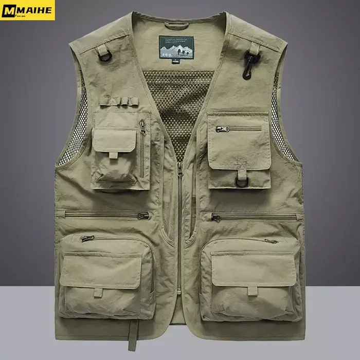 Gilet cargo en maille pour homme, 14 poches, nouvelle collection été