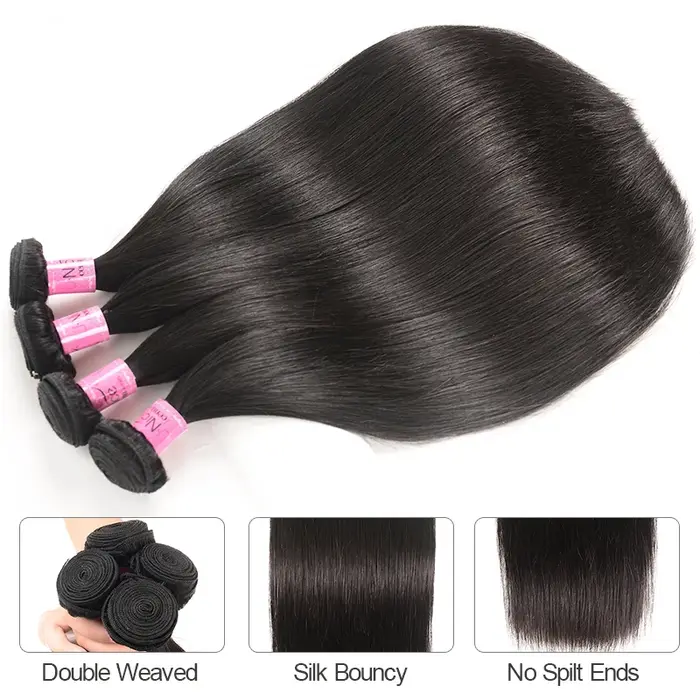 Tissage en lot péruvien 100% naturel-UNice Hair, cheveux lisses, 8 à 30 pouces, lot de 1/3/4, vente 