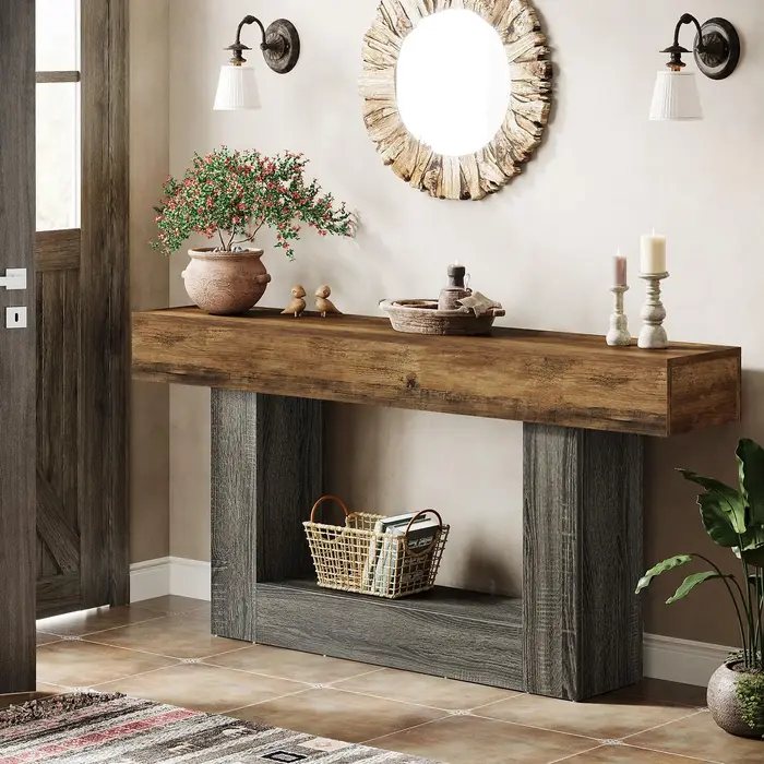 Tribesigns Table console de 63 pouces, table d'entrée à 2 niveaux avec base en forme de U, table de 