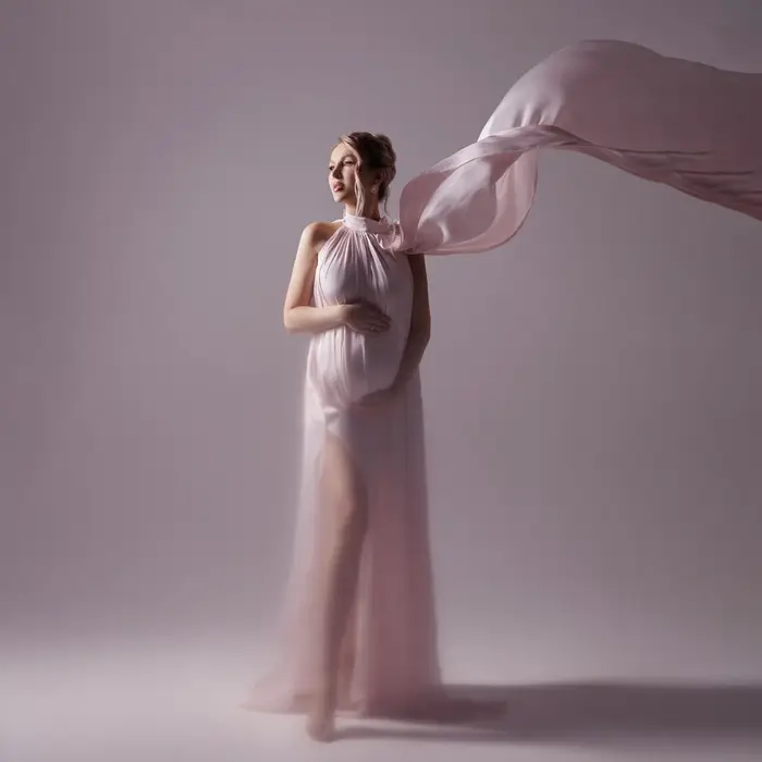 Robe de photographie de maternité à col rond avec cape, tenue de séance photo pour femme enceinte, r