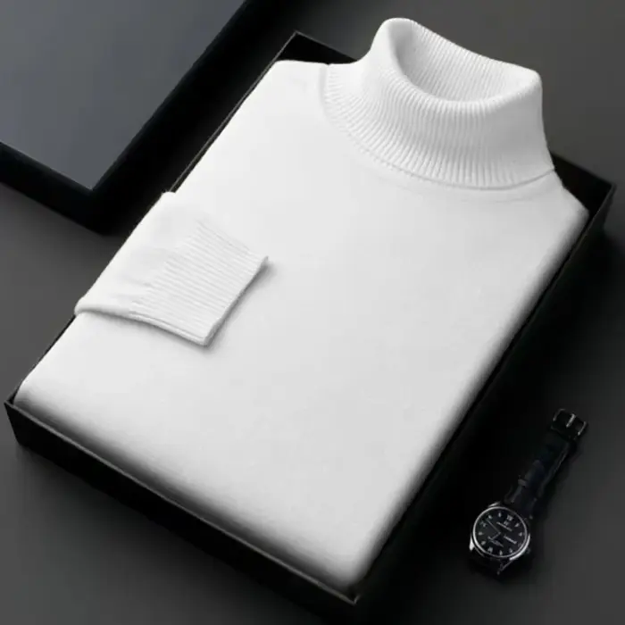 Pull tricoté à manches longues pour hommes, couleur unie, manteaux à col roulé, coupe cintrée, vêtem