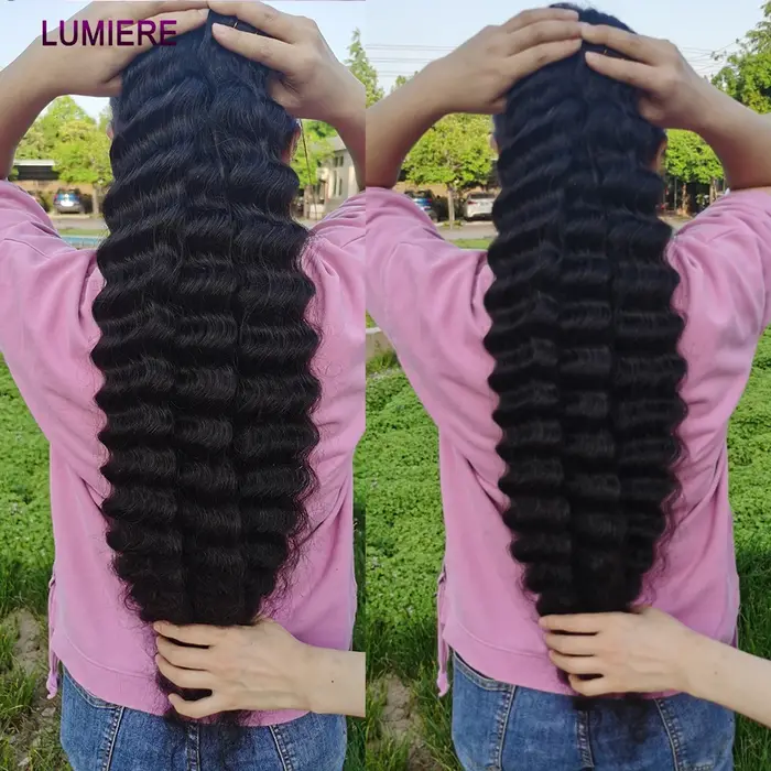 Lumiere-Mèches Péruviennes Naturelles Remy 3/4 Noires, Cheveux Ondulés, Double Trame, 10 à 30 Pouces