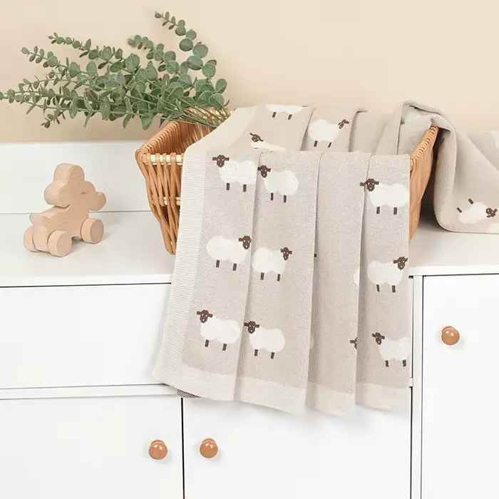 Couverture bébé en coton tricoté 90x70cm pour emmaillotage poussette et tapis de réception occassions spéciales pour nouveau-né