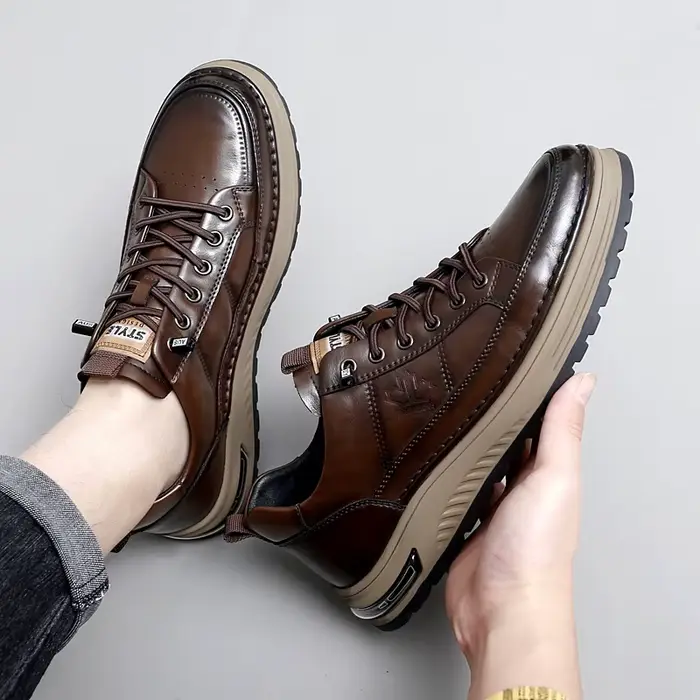 Chaussures pour hommes en cuir véritable italien nouvelles chaussures décontractées à lacets marque 