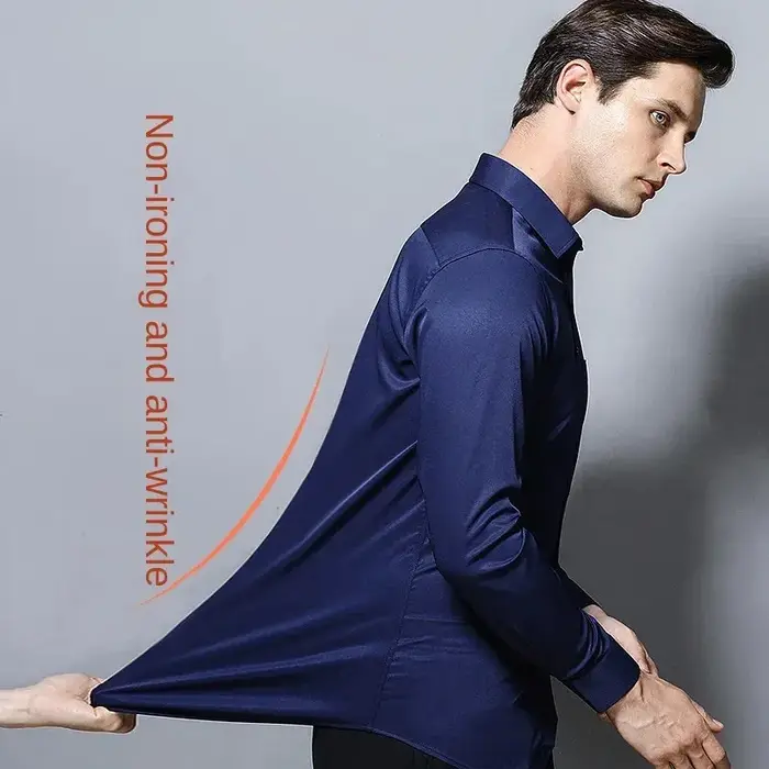 Chemise élastique à manches longues pour hommes, tenue d'affaires décontractée sans repassage, tenue