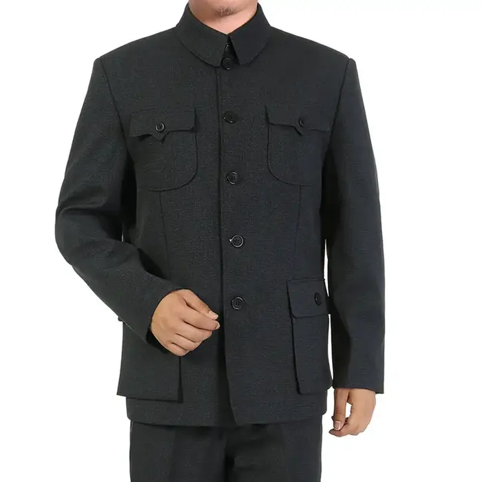 Veste de costume Mao pour hommes, tunique chinoise imbibée, blazer à col à ailes mandarin masculin, 