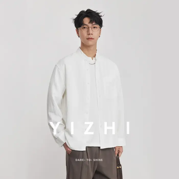 Chemise décontractée pour homme en lin, style chinois, col montant, printemps 2026, légèrement ample