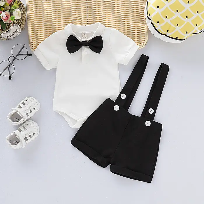 Mini tenue pour homme, Costumes formels pour nouveau-né garçon, chemise à manches courtes avec nœud 