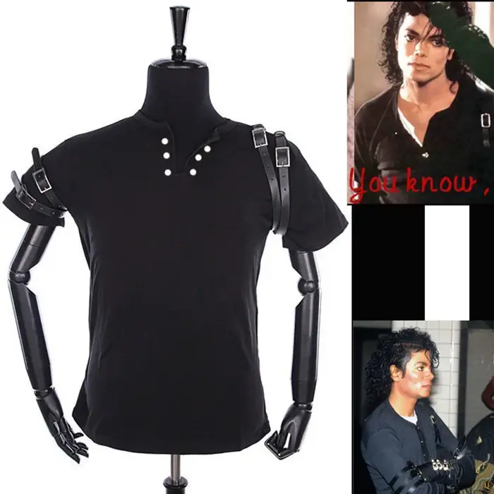 Costumes de joueur imitateur de moto, T-shirt noir BAD classique, ceinture, Michael Joseph Jackson