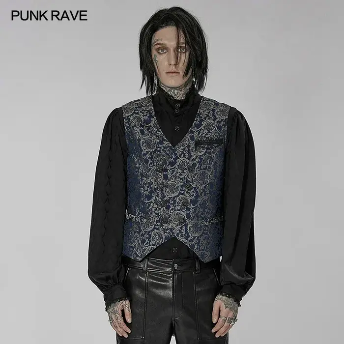 PUNK RAVE-Gilet Gothique Non artificiel astique pour Homme, Jacquard Effet 3D, Magnifique, 3 Couleur