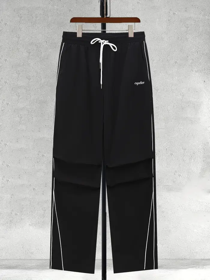 Pantalon décontracté pour homme, coupe droite, noir et blanc, avec cordon de serrage, style cargo, p
