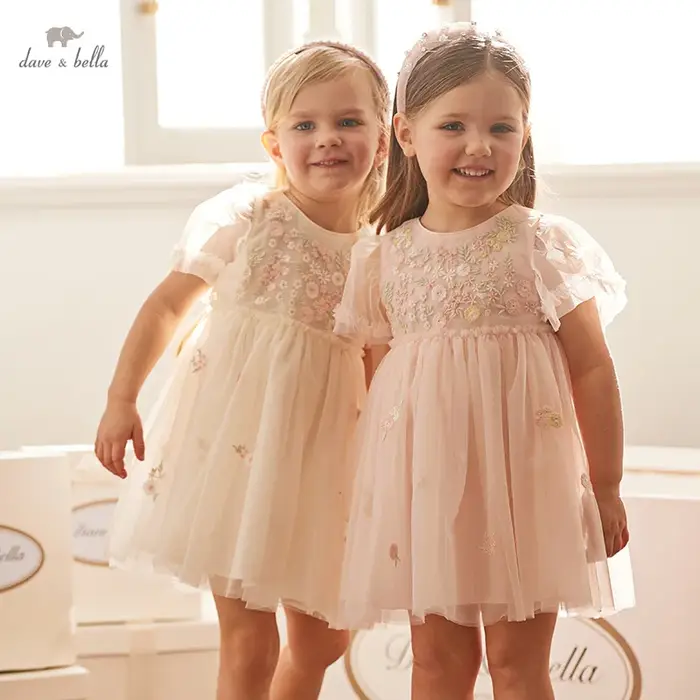 Dave Bella – robe de princesse de fête d'anniversaire pour filles, tenue d'été en maille, breloque N