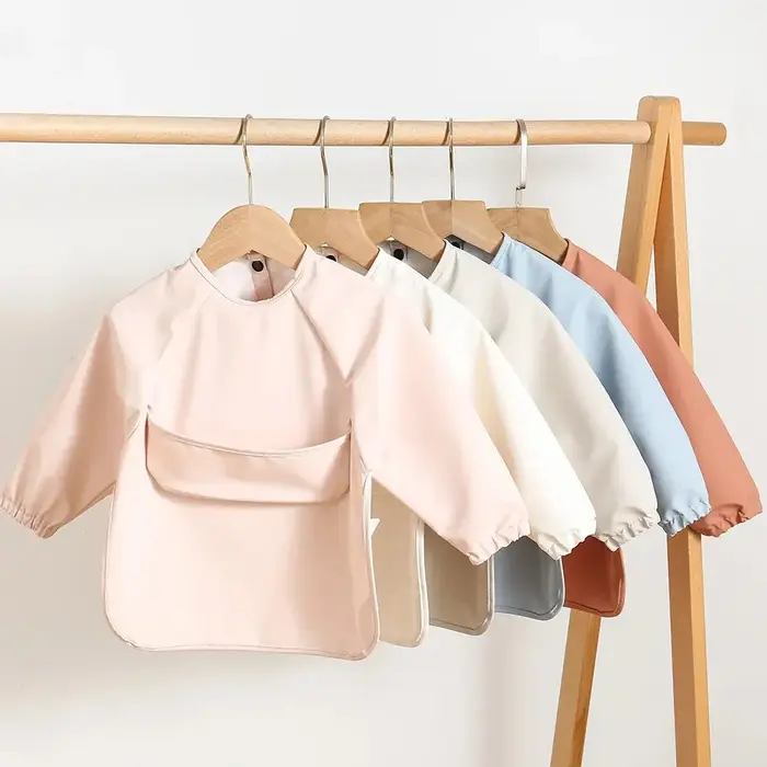 Tablier d'alimentation imperméable à manches longues pour bébé, bavette d'art, blouse de peinture de