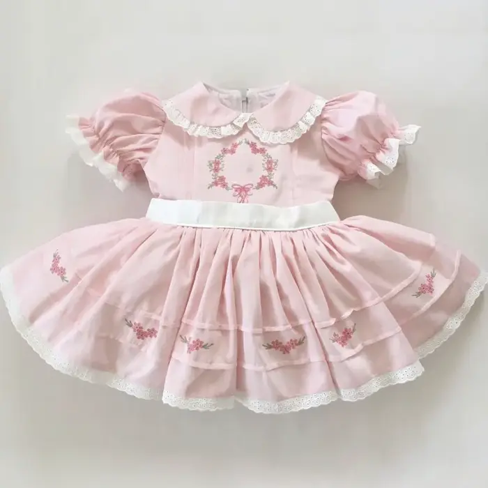 0-12Y bébé fille été rose fleur broderie turc Vintage princesse rose robe pour anniversaire vacances