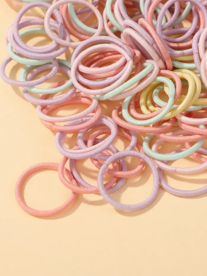 Lot de 100 élastiques à cheveux de 2cm, bandes colorées en caoutchouc et nylon, accessoires pour che