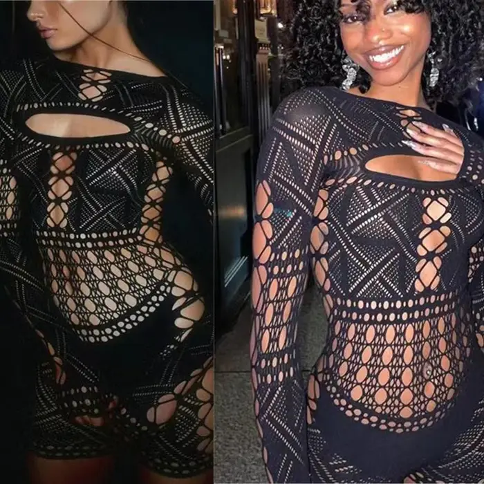 Robe de sexe combinaison avec dentelle serrée évidée et jupe sexy moulante aux hanches robes longues