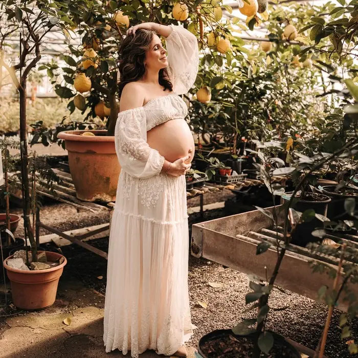 Robe de grossesse bohème pour séance Photo, robes élégantes, maille cryptée douce, broderie de fleur