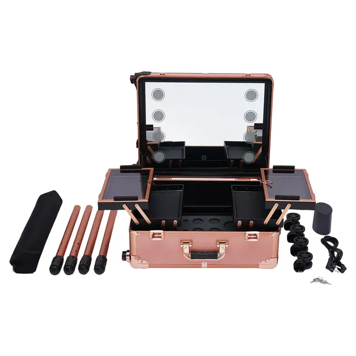Mallette de maquillage roulante avec 8 lumières LED 5W, organisateur de rangement de grande capacité