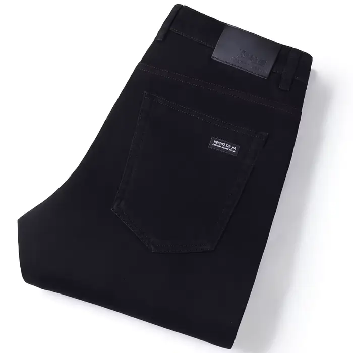 Hommes classique avancé marque de mode pur noir jean homme doux respirer Stretch mince droit Denim p