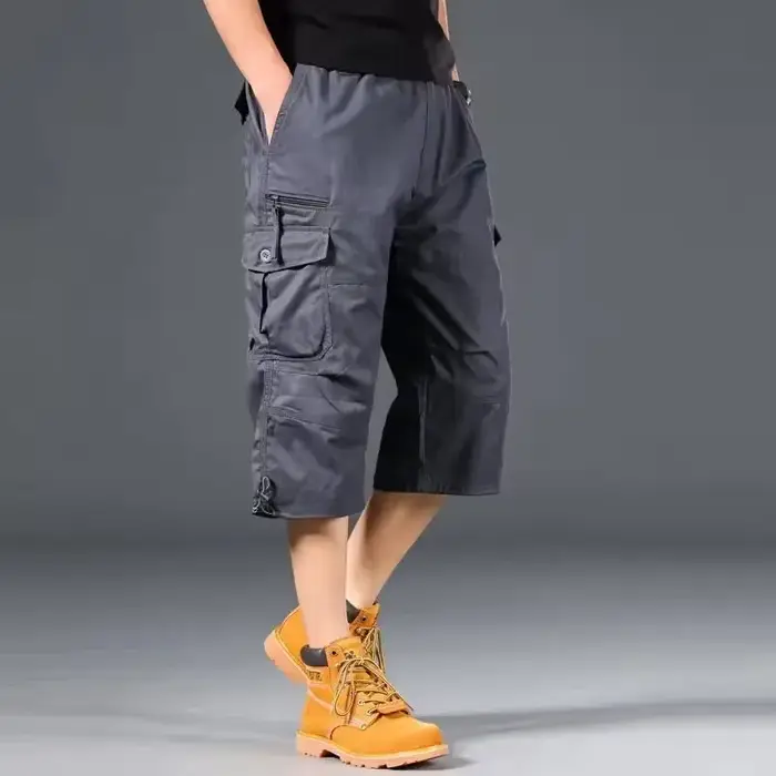 Shorts Cargo d'été pour Hommes, Longueur Genou, Décontractés, Taille Élastique, en Coton, Multi-Poch