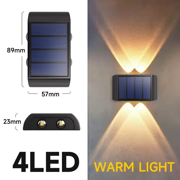 Applique Murale Solaire Imperméable à 4LED, 6LED ou 8LED, Luminaire Décoratif d'Extérieur, Lumière C