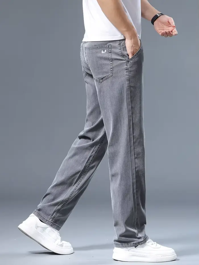 Été mince hommes jean droit ample Lyocell doux drapé affaires pantalon décontracté classique fumée g