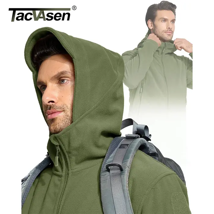 TACVASEN Veste polaire à capuche pour homme automne hiver chaud fermeture éclair complète randonnée 