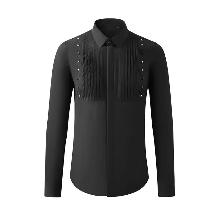 Chemise décontractée à manches longues pour hommes, décoration de rivet, chemises provoqué formelles