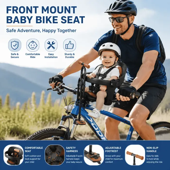 Siège enfant avant rembourré pour vélo VTT avec accoudoir à pédale, installation facile