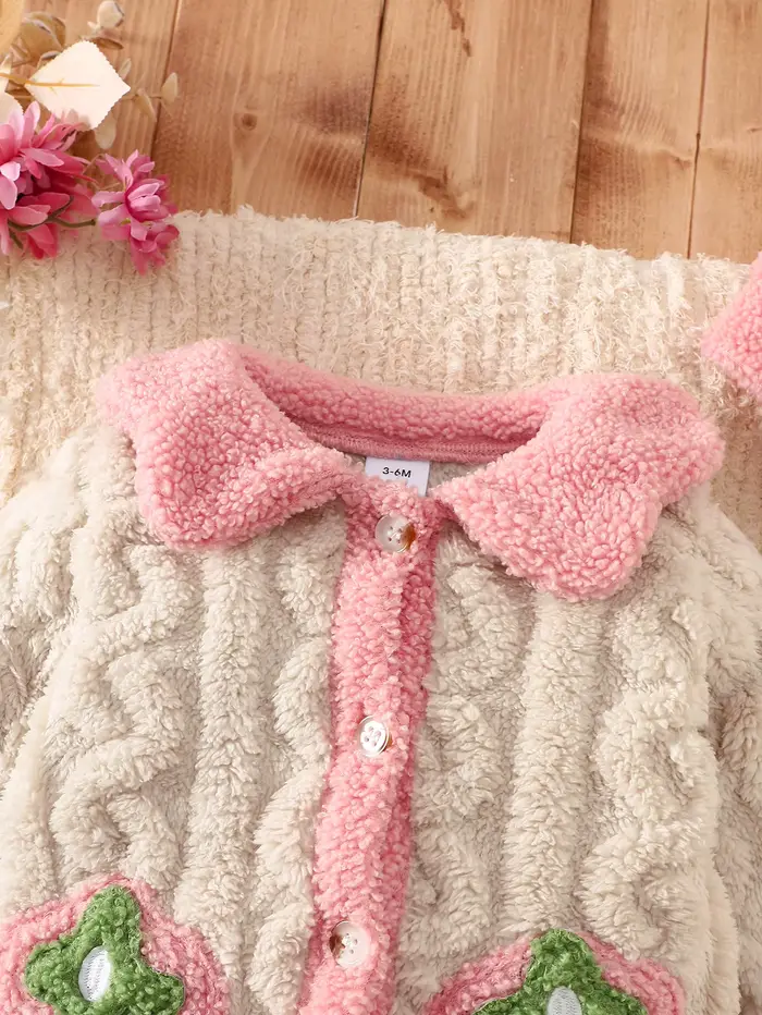 Ensemble barboteuse bébé en polaire épaisse double face avec col en peluche, barboteuse tricotée à m